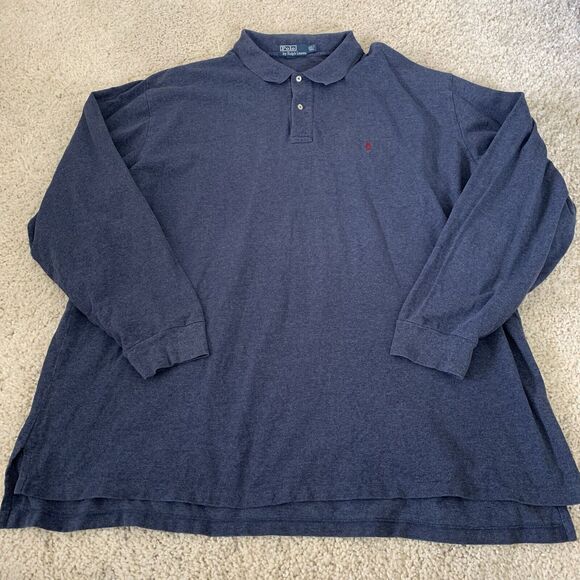 POLO Ralph Lauren Shirt Men 4XLT Big Tall Blue Long Sleeve Mesh Polo 100% Cotton
